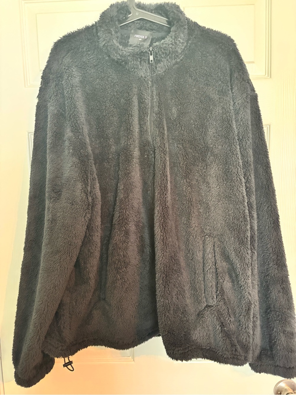Forever 21 Men's Black Fuzzy Zip-Up Jacket